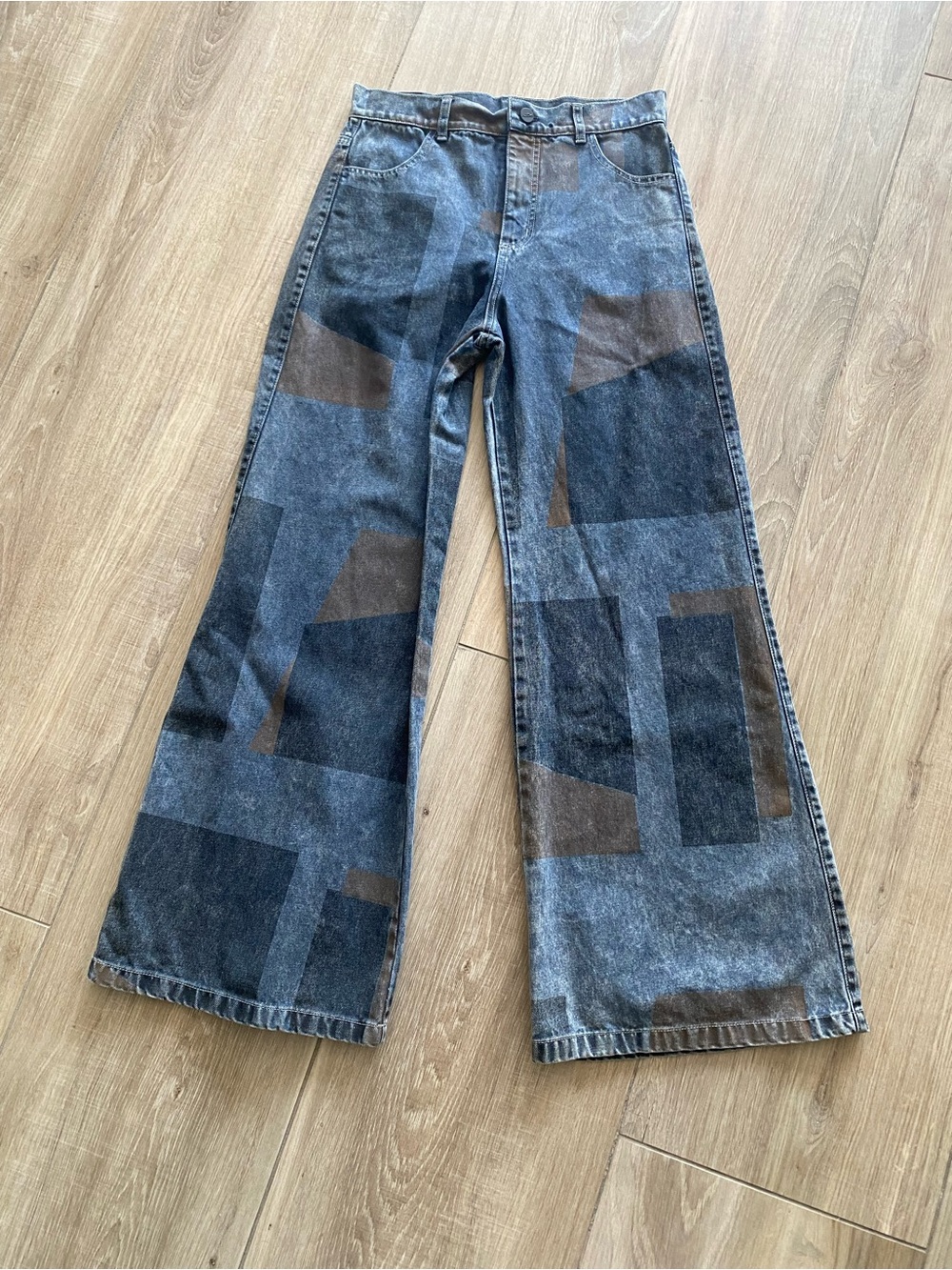 Poty Patchwork Wide-Leg Jeans - Blue